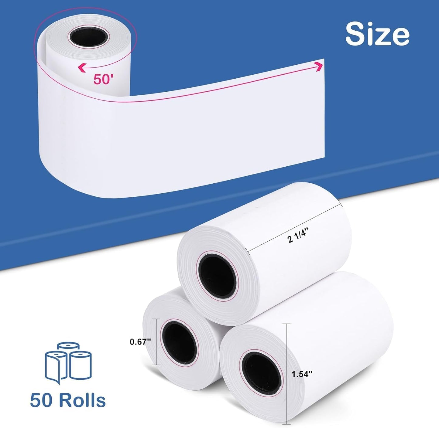 2 1/4" x 50' Thermal Receipt Paper Rolls 50 Rolls,BPA Free Receipt Paper