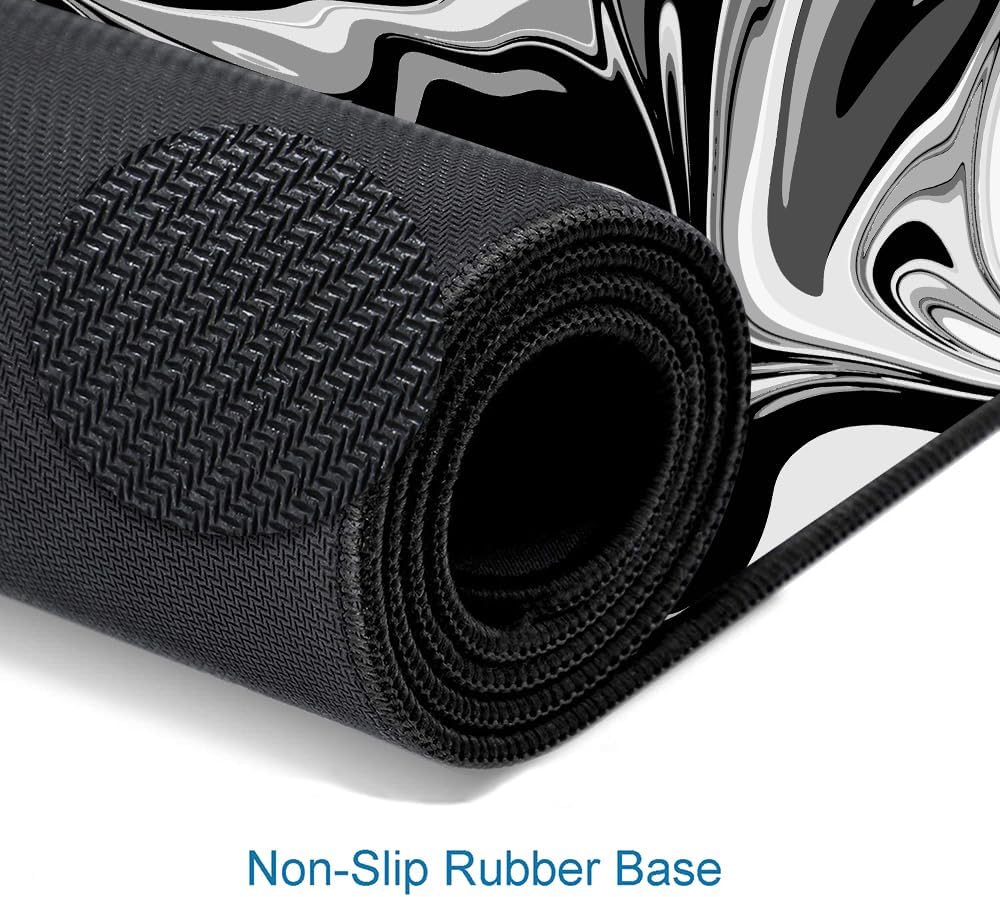 Large Gaming Mouse Pad, Extended XL Mousepad, Non-Slip Rubber Base Keyboard Mouse Mat Desk Pad for Work, Game, Office, Home, 31.5 x 11.8 in, Black Marble Fluid Design