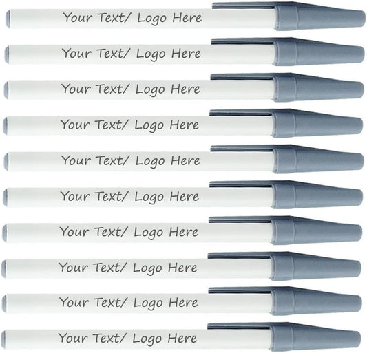 Personalized Stick Pens With your Custom Logo or Text-500 Pack Bulk-for Businesses, Parties, and Events, Custom Printed Slim Ballpoint Pens with Cap, Grey, Black Ink