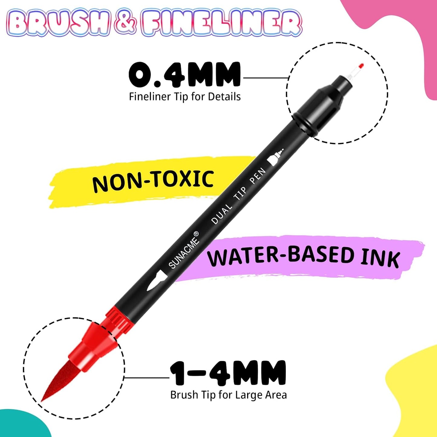 36 Dual Brush Marker Pens, 36 Colors Art Marker Set with Brush Tip and Fineliner Tip for Kids Adults Coloring Books, Aesthetic School Art Supplies No Bleeding