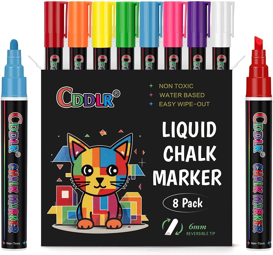 8 Pack Liquid Chalk Markers,Dry Erase Markers & Window Markers for Blackboards,Chalkboard Menu Board & Glass Car Window