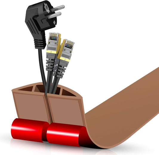 Floor Cord Cover Self Adhesive Cord Hider,3.3FT Cable Management, Extension Strip Protector for Wires, Prevent Cable Trips for Offices, Gyms, Exhibitions Cavity:0.51"(W) x 0.3"(H) Brown