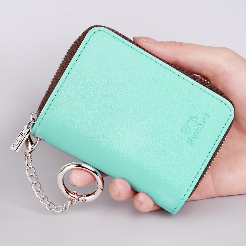 FurArt Zipper Wallet Women, RFID Blocking Credit Card Wallet, Business Card Holder, Compact Size KeyChain Wallet