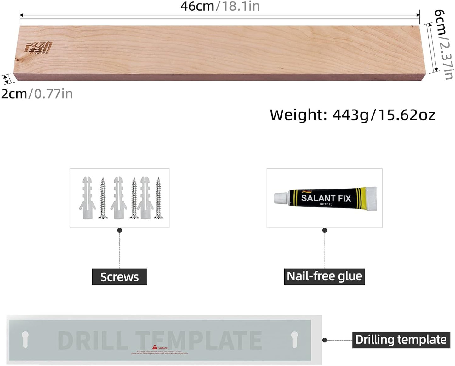 FINDKING Wood Magnetic Knife Strip, Magnet Utensil Holder for Wall, Refrigerator, Wooden Rack for Kitchen Knives, No Drill (Beige, 18 Inches, Without Knives)