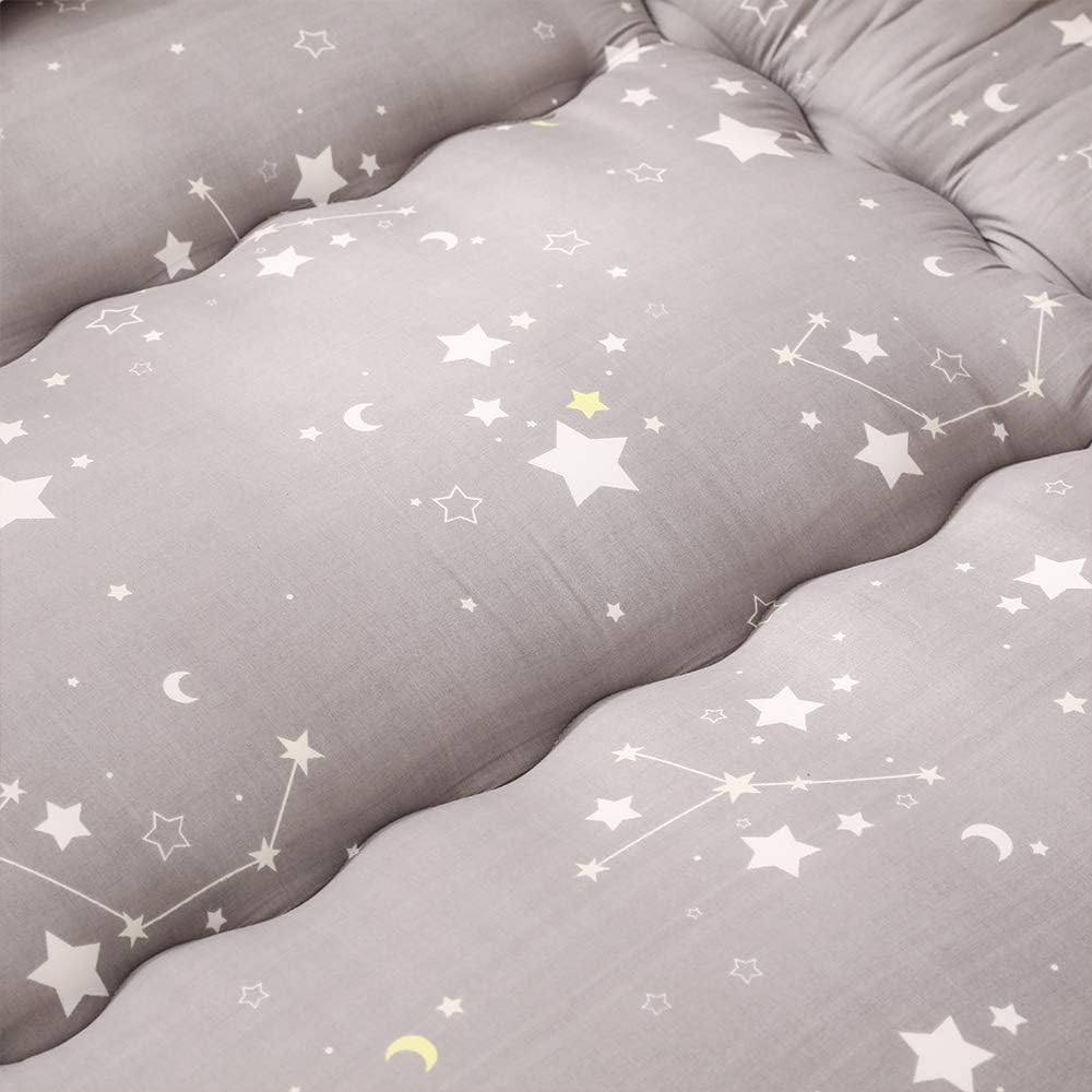 Grey Constellation Japanese Floor Futon Mattress, Tatami Floor Mat Portable Camping Mattress Kids Sleeping Pad Foldable Roll Up Floor Lounger Couch Bed with Mattress Protector Queen Size