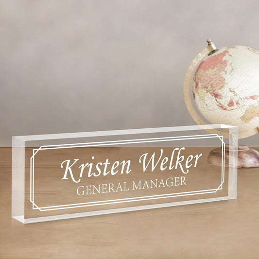 Gowellly Desk Name Plate Personalized - Custom Acrylic Name Plate for Desk - Enterprise Custom Logo/Text nameplates - Employee Appreciation Gifts (engrave-3)