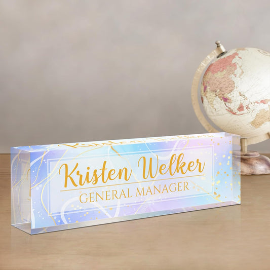 Gowellly Desk Name Plate Personalized - Custom Acrylic Name Plate for Desk - Enterprise Custom Logo/Text nameplates - Employee Appreciation Gifts (Colored Marble-2)