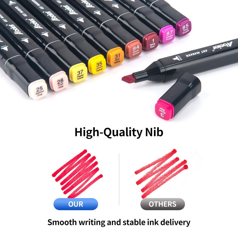 ABEIER 80 Color Alcohol Based Dual Tip Markers Set, Plus 1 Colorless Blender Pen, Permanent Sketch Markers for Kids, Adults Coloring and Artist Illustration