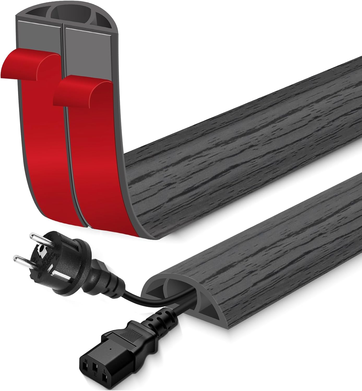 Floor Cord Cover for Wires on Floor Self Adhesive Cord Hider Floor Cable Management Wire Covers for Cords Protector Prevent Cable Trips Cord Cavity W 0.59" x H 0.31", Deep Gray Wood, 20Ft