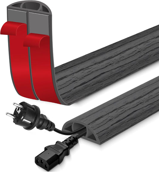 Floor Cord Cover for Wires on Floor Self Adhesive Cord Hider Floor Cable Management Wire Covers for Cords Protector Prevent Cable Trips Cord Cavity W 0.47" x H 0.27", Deep Gray Wood, 3.3Ft