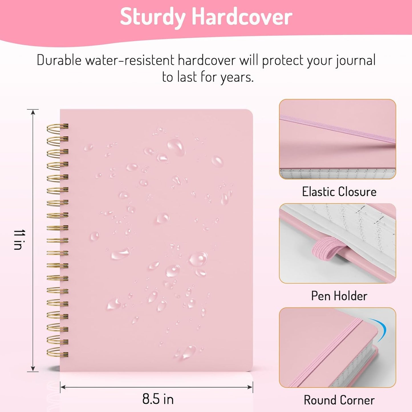 Forvencer A4 Lined Spiral Journal Notebook with 300 Numbered Pages, 11" X 8.5" Thick Journals for Writing with 100GSM Paper, Hardcover Notebooks with Contents for Work, School, Pink