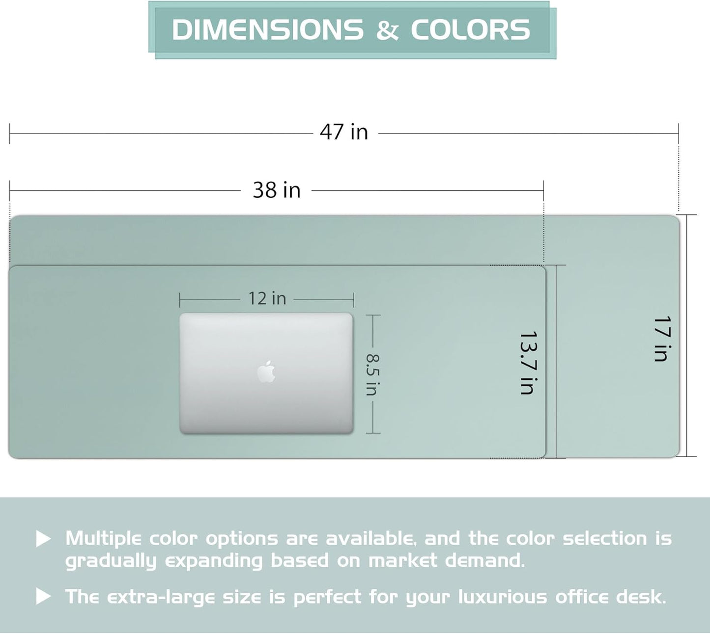 Aothia Leather Desk Pad Protector, Office Desk Mat, Large Mouse Pad, Laptop Desk Pad, Non-Slip PU Leather Desk Blotter, Waterproof Desk Writing Pad for Office and Home (Light Blue, 47" x 17")