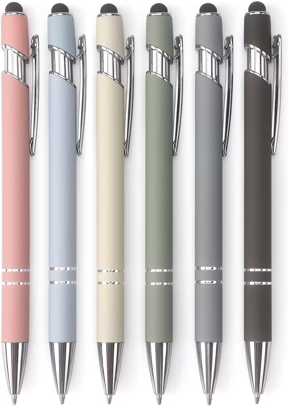 Bribobo Ballpoint Pen 2-in-1 Stylus Retractable Ballpoint Pen with Stylus tip, Metal Stylus Pen for Touch Screens, 1.0 mm Black Ink (Pastel Color) 6 Pack