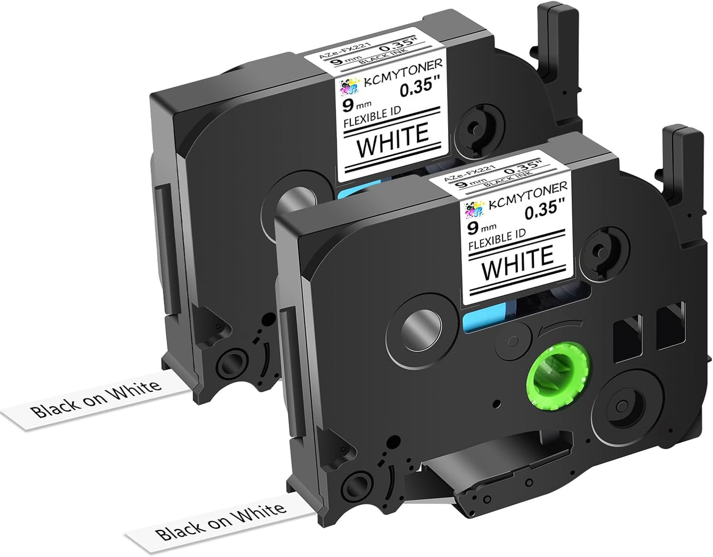 2 Pack 9mm 0.35 TZe-FX221 Laminated Tape Compatible for Ptouch TZ TZe Flexible ID Cable Wires Labels Black on White 3/8" for PT-PD200 D210 D400 D600 H100 H110 P300BT P700 P710BT