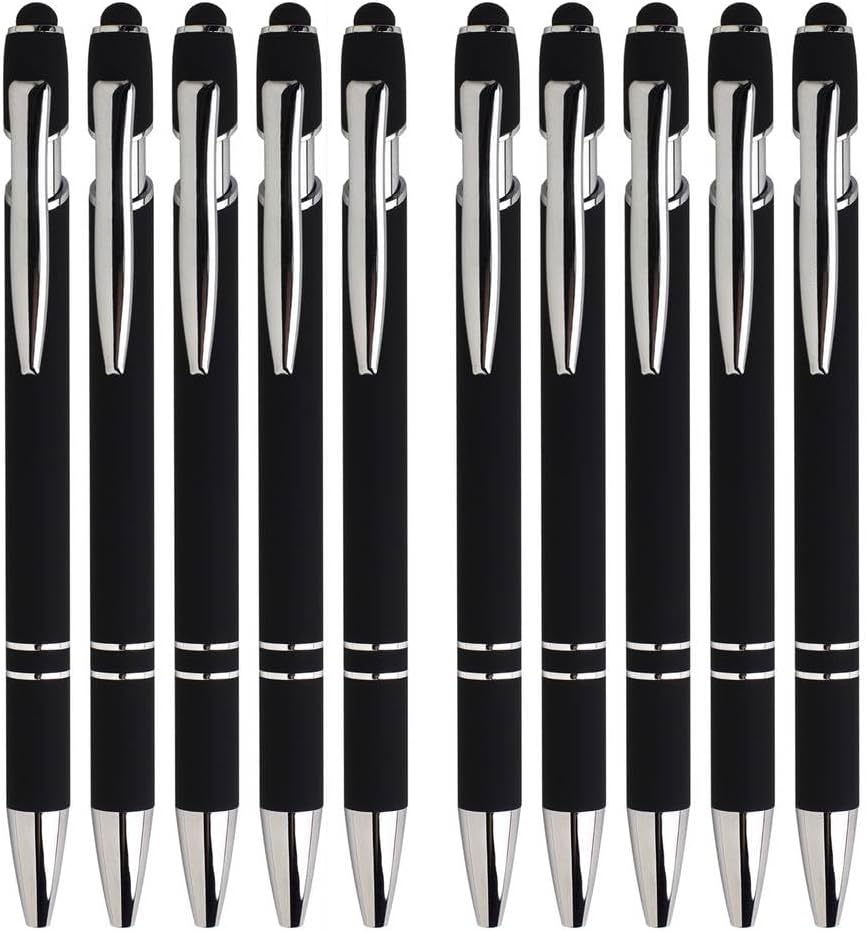 Ballpoint Pen with Stylus Tip Black Ink 1.0 mm Medium Point Soft Touch Metal Matt Assorted Color Barrel 10 Count