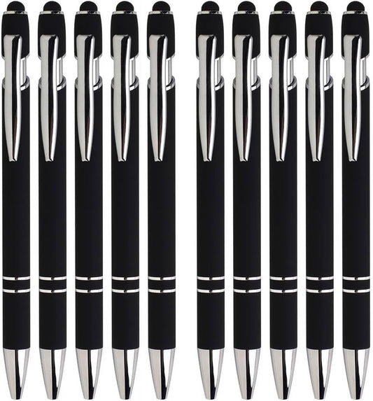 Ballpoint Pen with Stylus Tip Black Ink 1.0 mm Medium Point Soft Touch Metal Matt Assorted Color Barrel 10 Count