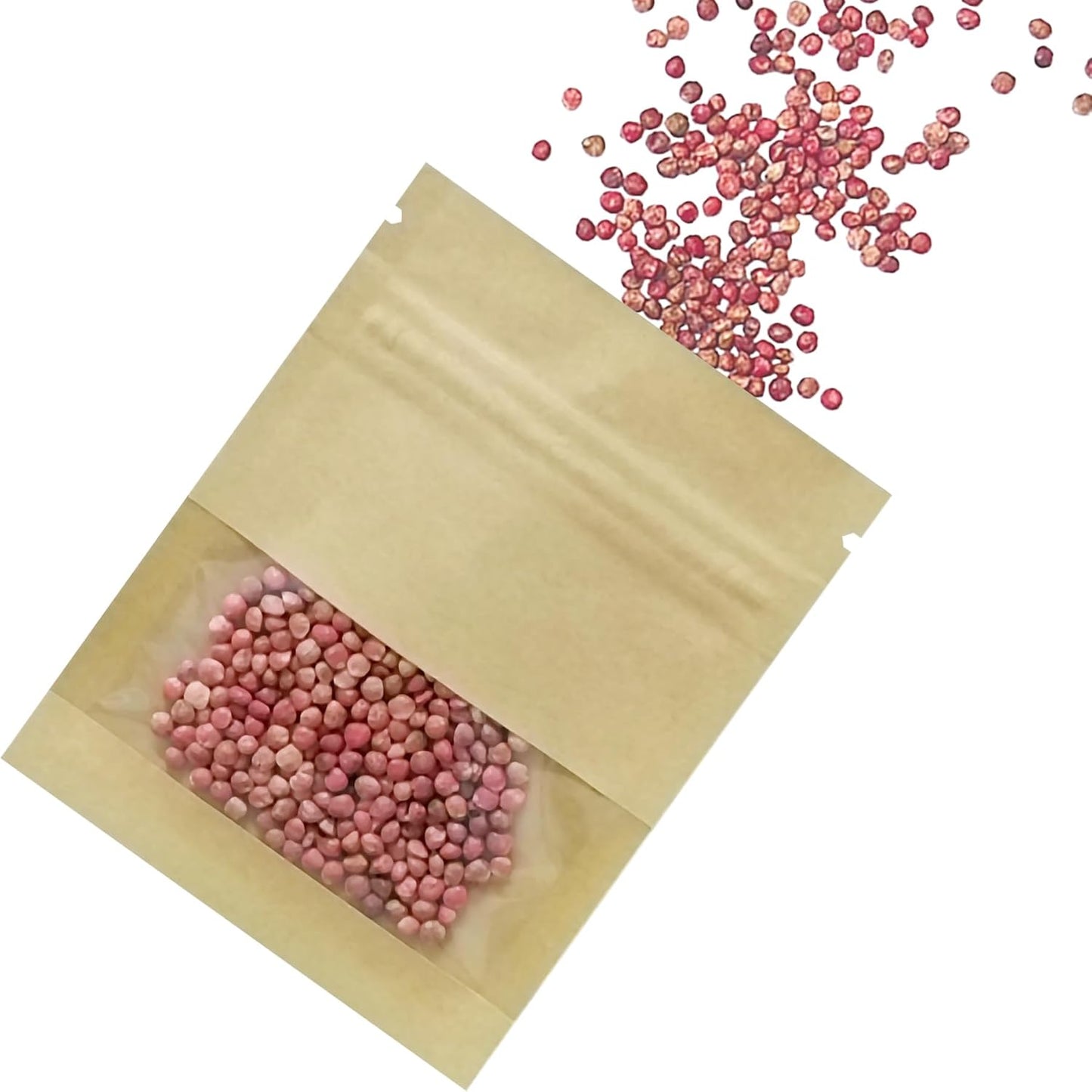 FERENLI 500 Pack 2.8x3.5 inch Small Resealable Seed Coin Envelopes Bags with Clear Window Brown Kraft Paper Heat Seal Packets for Flower Vegetable Seeds Storage Party Favor Pet Food Sample Bag