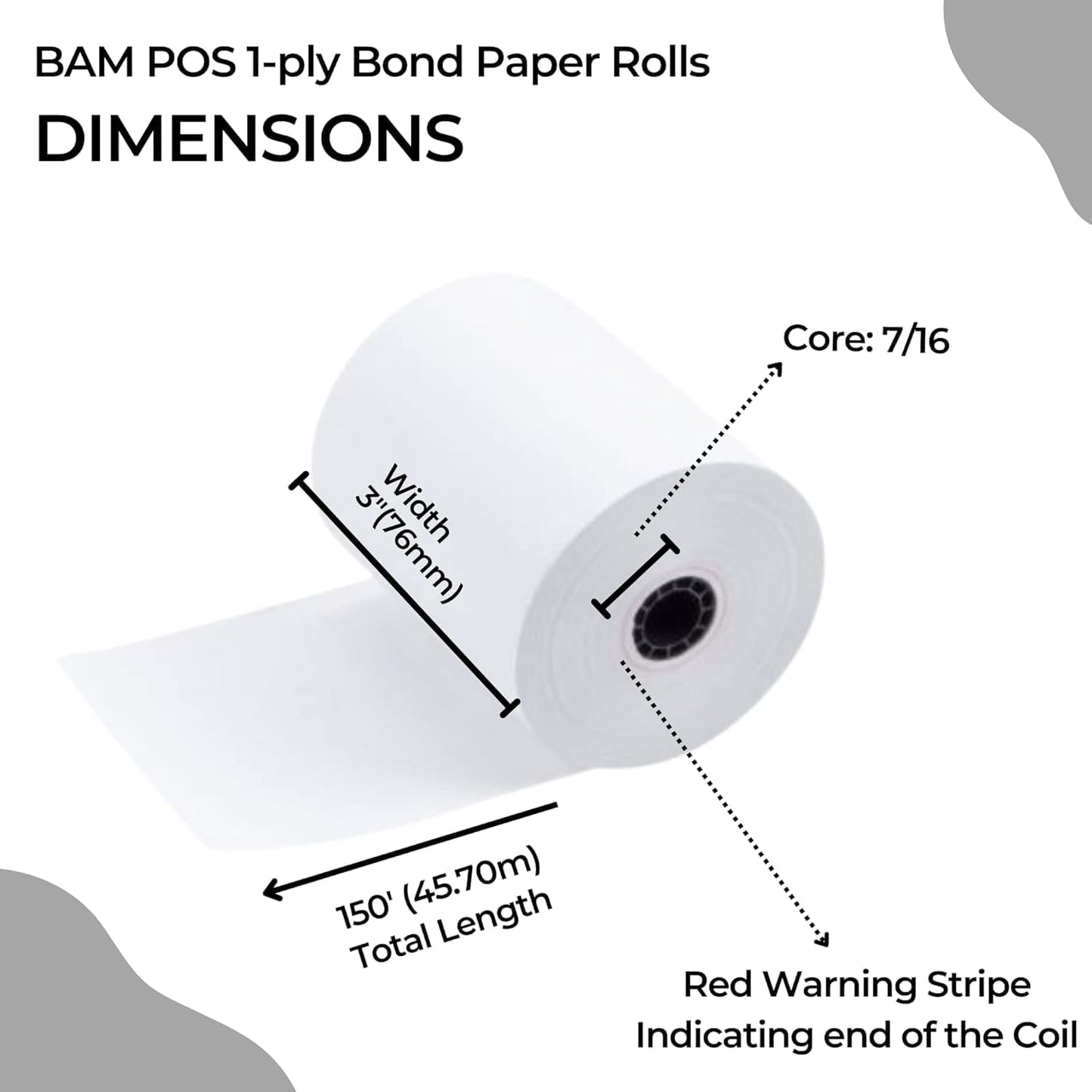 1Ply Bond Receipt Paper Rolls 3 x 150 White Paper for Kitchen Impact Printers TMU200 SRP275 Star SP700 Suitable For Printing Kitchen Tickets and Order receipts 24 Rolls Per Case