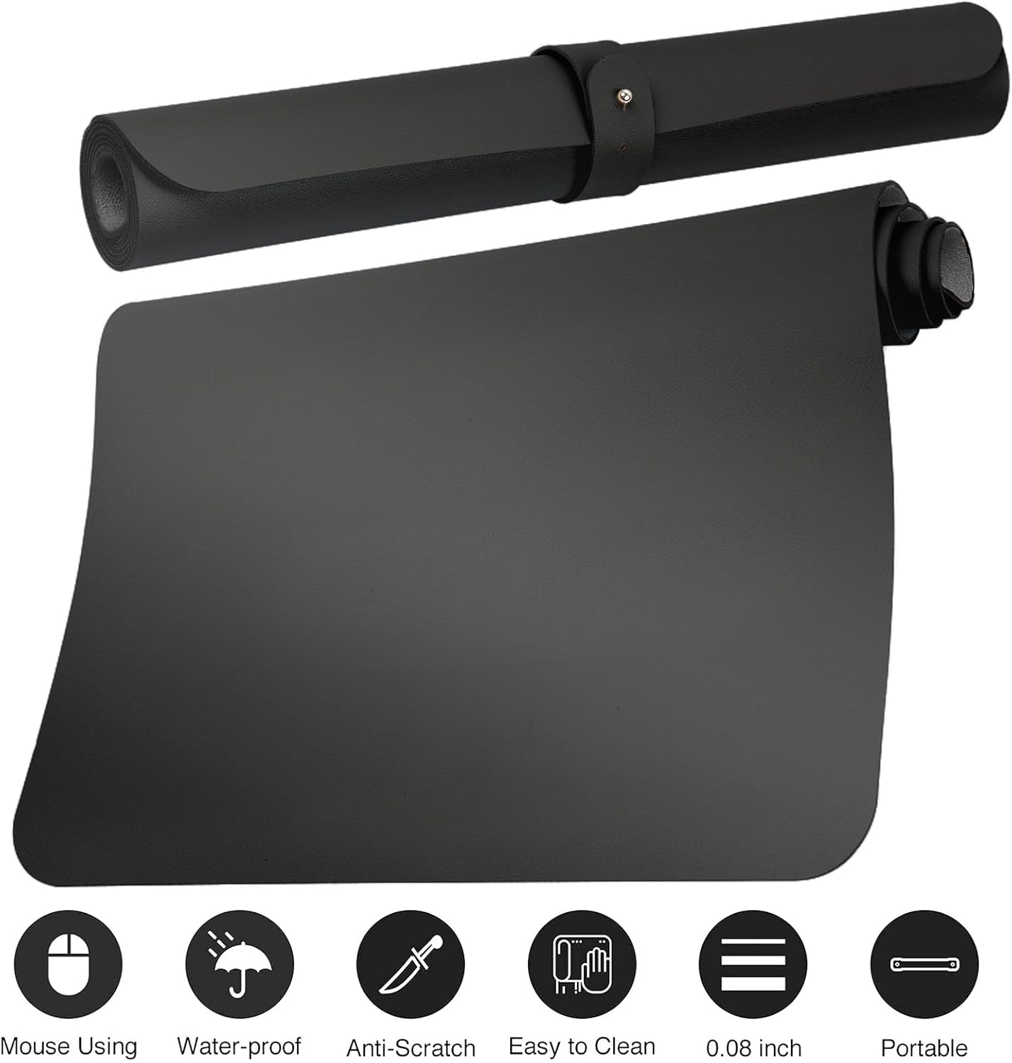 Boutilon Leather Desk Pad Protector,Non-Slip Mouse Pad,Laptop Desk Pad,Office Mouse Mat,Waterproof Leather Desk Blotter,Desk Writing Pad for Office and Home (S-Black,24"x 14")