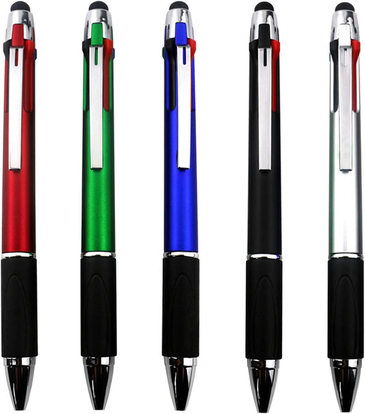 MiSiBao 4-Color Ballpoint Pen Multi Colored Pens in One Medium Point (1.0mm) Touch Screen Stylus, 5-Count