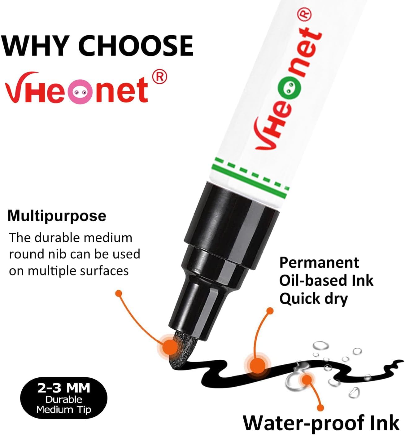 Paint Pens, Paint Markers - 6 Pack White and Black Oil Based Waterproof Permanent Markers for Tire, Rubber,Wood, Rocks, Metal, Canvas,Plastic, Dark Surface,Craft office Supplies,Medium Point