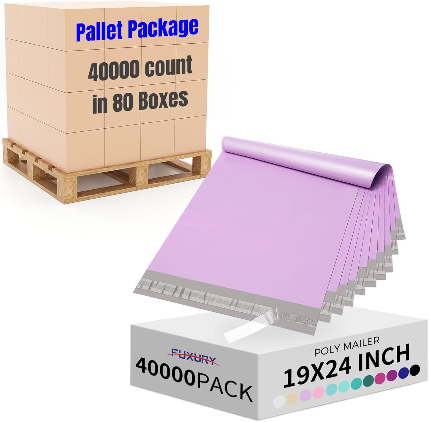 Fuxury 40000 Pcs Large Poly Mailers 19x24 Inch, Waterproof Shipping Bags for Clothing, Strong Adhesive Shipping Envelopes for Small Business Suppliers, Self Seal Mailers Poly Mailing Bags Light Purple