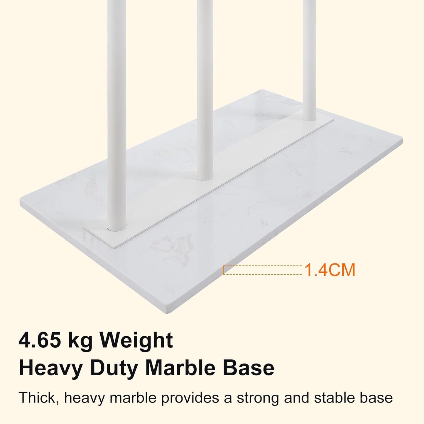 Freestanding Coat Rack with Marble Base Heavy Duty Clothes Rack Metal Coat Tree Stand Hat Rack for Corner Bedroom Entryway Living Room Hotel 19.69 x 11.02 x 68.9 Inches (White)