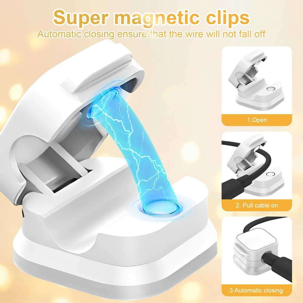 18 Pack Cord Organizer Holder, Magnetic Cable Clips Management, Easy Adhesive Phone Charging Cable Keeper, Hide Or Organize Desk Cable for Kitchen, Office, Car, Nightstand（White）