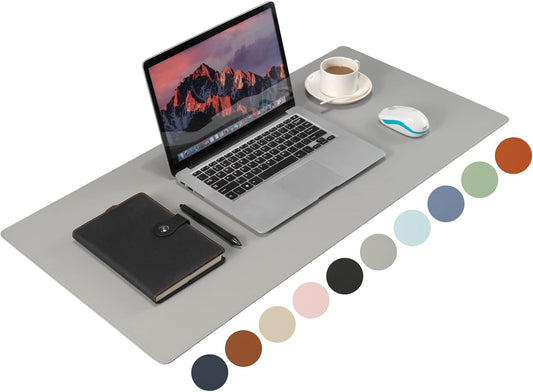 PU Leather Desk Pad Blotter,Light Grey Waterproof Office Desktop Mat,36x17in Non-Slip Large Mouse Pad/Writing Protector/Desk Accessories