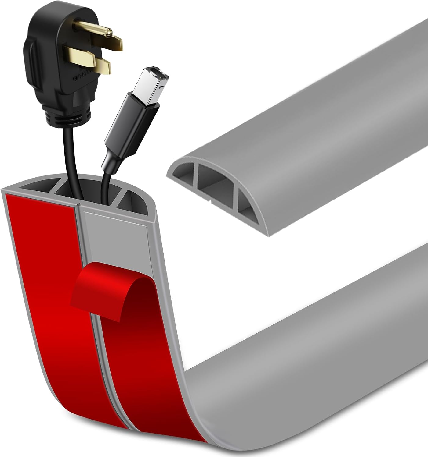 Floor Cord Cover Self Adhesive Cord Hider Floor Extension Cord Covers for Floor Power Cord Protector Cable Management Prevent Cable Trips Cable Cavity 0.47" W x 0.27" H (Grey, 20Ft)