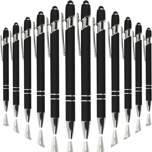 Ballpoint Pen with Stylus Tip, Soft Touch Click Metal Pen, 1.0mm Medium Point, Black Ink, 12 Count(Black)