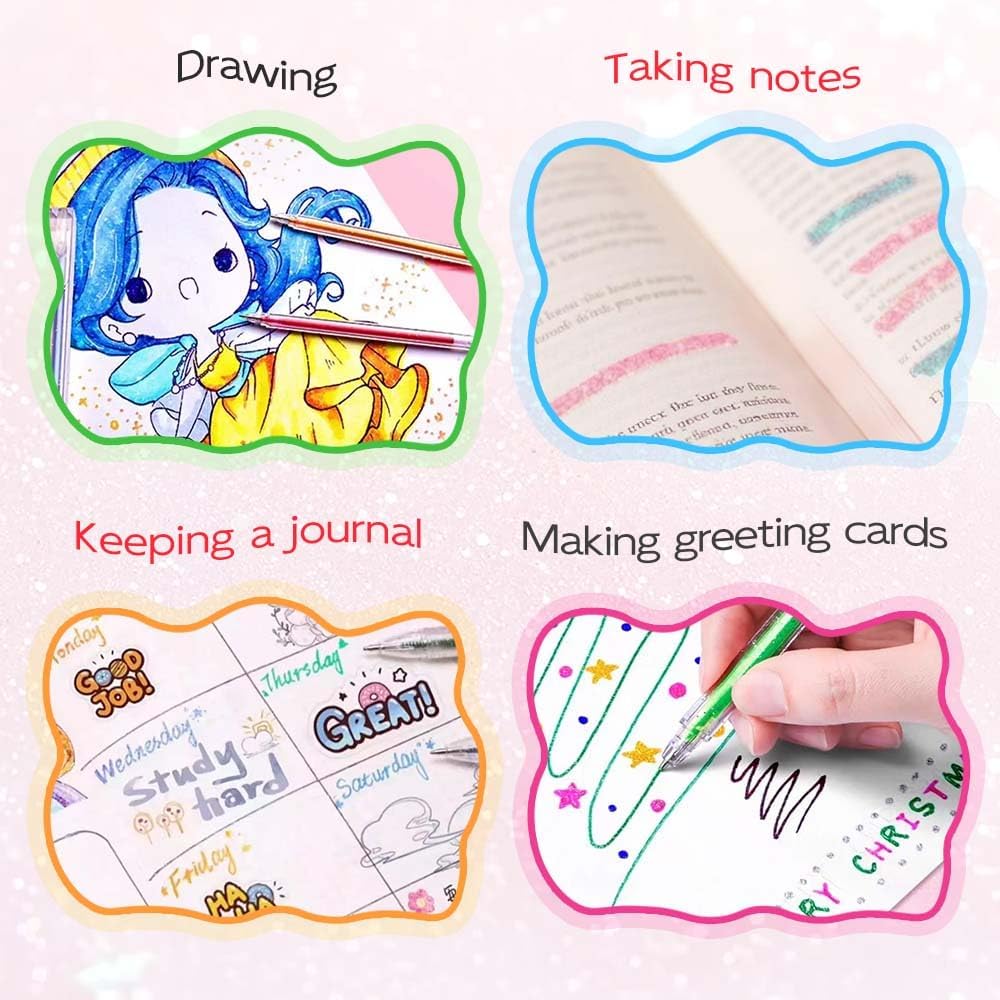 Glitter Gel Ink Pens, 2025 New Sparkle Metallic Dual Tone Iridescent Gel Pen Set for Coloring, with Replacement Pen Core, Paint Markers Sparkly Pens for Kids Adult Office Back to School Supplies (12)