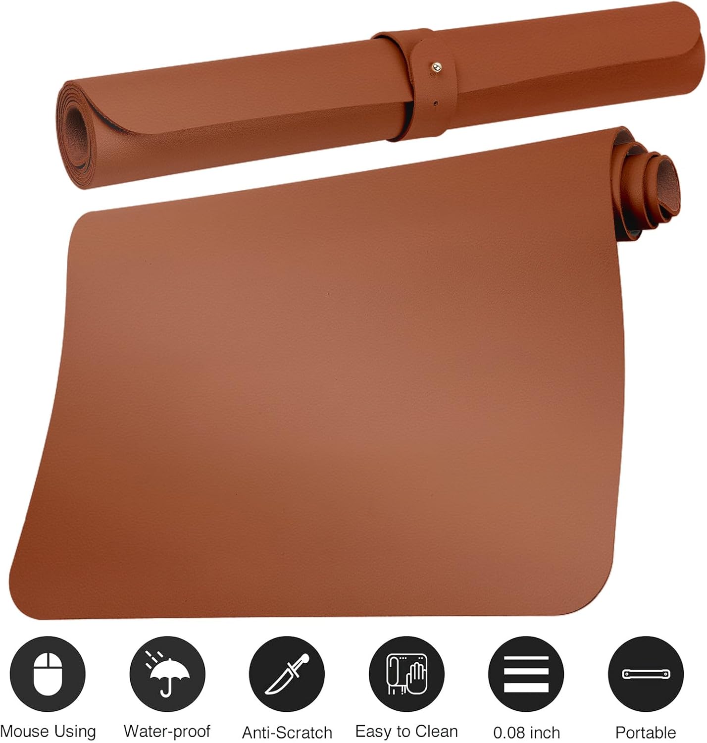 Boutilon Leather Desk Pad Protector,Non-Slip Mouse Pad,Laptop Desk Pad,Office Mouse Mat,Waterproof Leather Desk Blotter,Desk Writing Pad for Office and Home (L-Brown,35"x 17")