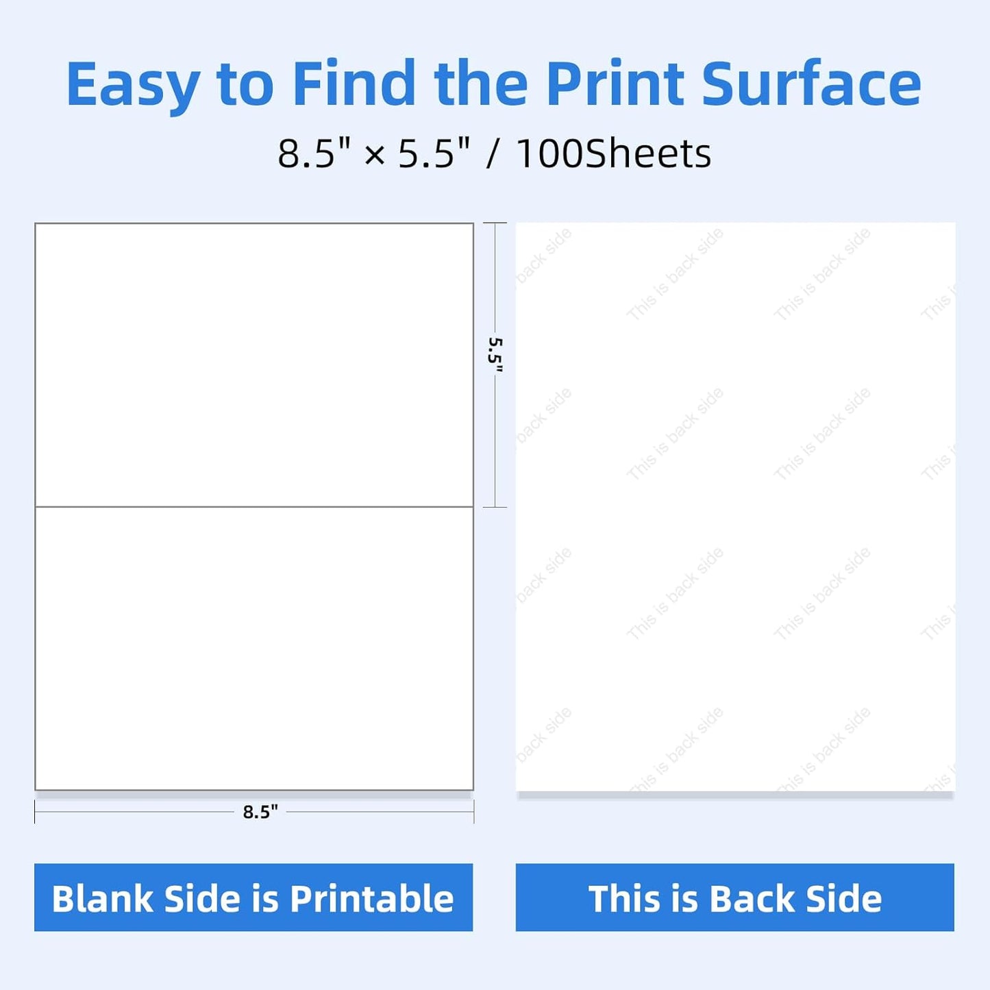 200 Half Sheet Self Adhesive Shipping Labels 8.5" x 5.5" Compatible with for Laser & Inkjet Printers - 100 Sheets, 2 Labels Per Page