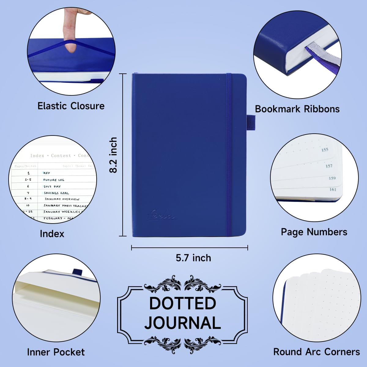 feela Dotted Journal Kit, Dot Grid Journal Hardcover Planner Notebook Set For Beginners Women Girls Note Taking with Journaling Supplies Stencils Stickers Pens Accessories, A5, 224 Pages, Navy