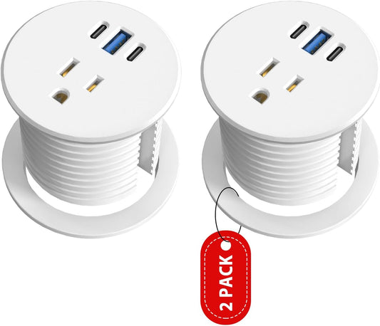 2 Pack Desk Grommet Power Outlet, 2.5 inch Desktop Recessed Outlet with 20W Fast Charging USB-C Port, Flush Mount Outlet for Conference Rooms, Office Tables, Furniture(ETL Listed)