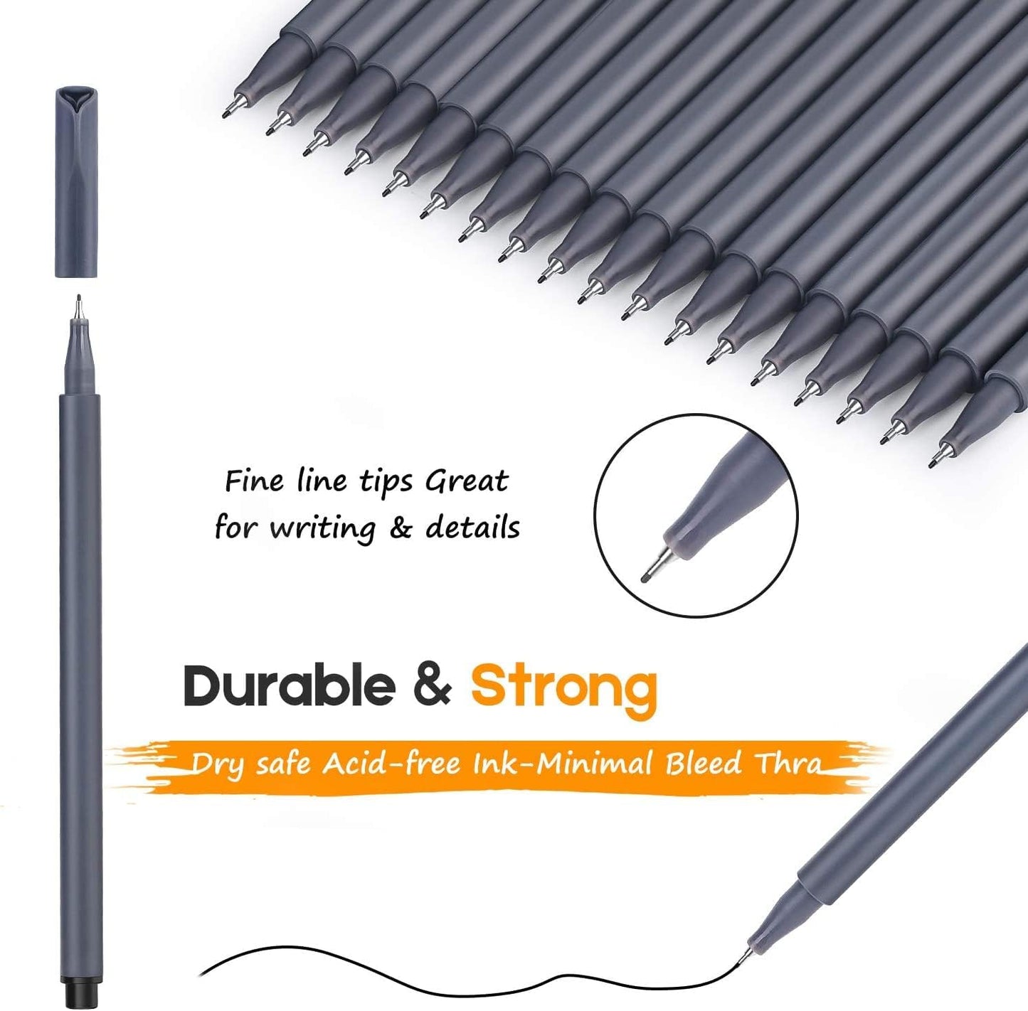 iBayam 0.38mm Black Ink Pens Fine Point Smooth Writing Pens for Adults Teen Kids, 18-Pack Black Journal Planner Pens Black Pens Fine Tip, Office Pens, Nursing Pens, Business Pens, School Pens