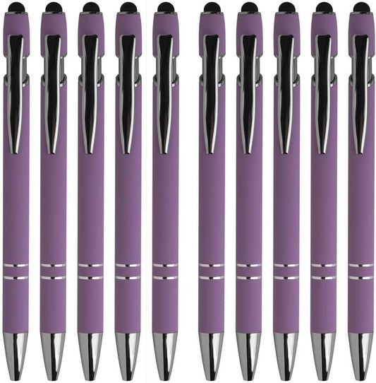 Pink Ballpoint Pens with Black Ink, 2-in-1 Stylus Tip, 1.0mm Medium Point, Matte Metal Barrel – 10-Pack for Office or School
