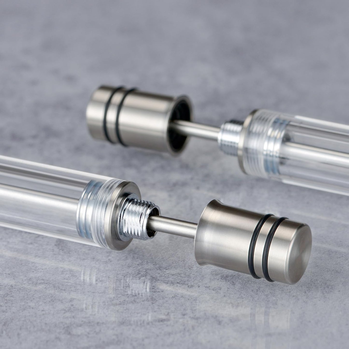 Asvine V200 Titanium Fountain Pen Vacuum Filling, Bock Medium Nib Clear Transparent Acrylic Smooth Writing Pen Case Set