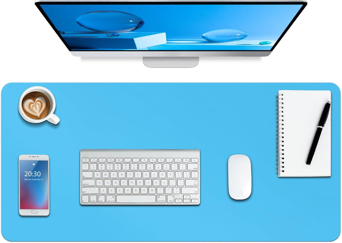 Boutilon Leather Desk Pad Protector,Non-Slip Mouse Pad,Laptop Desk Pad,Office Mouse Mat,Waterproof Leather Desk Blotter,Desk Writing Pad for Office and Home (S-Blue,24"x 14")