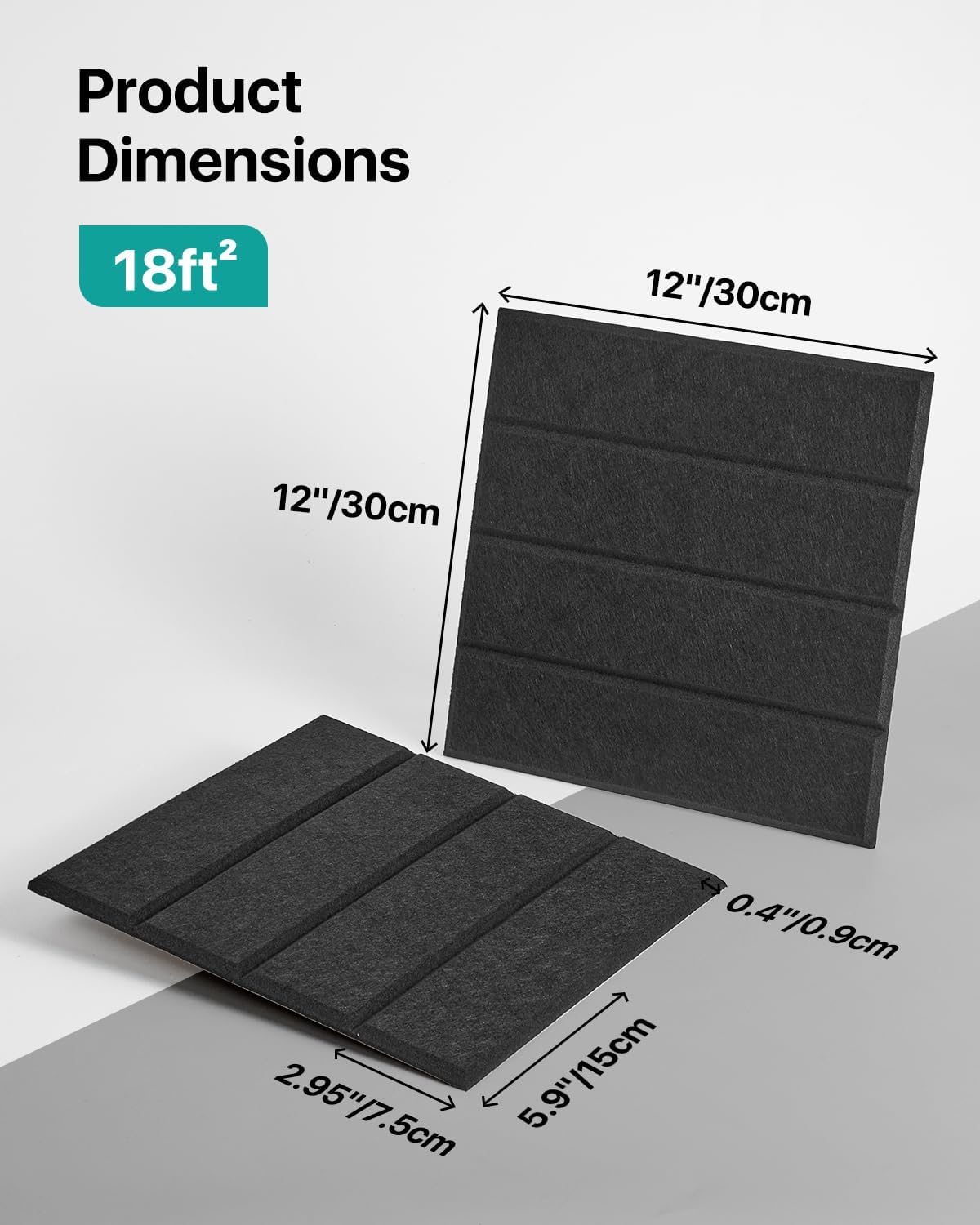 18 Pack Sound Proof Foam Panels for Walls, Self-Adhesive Acoustic Panels Sound Absorbing, 12" X 12" X 0.4" High Density Soundproof Wall Panels Tiles for Door, Ceiling, Home Office