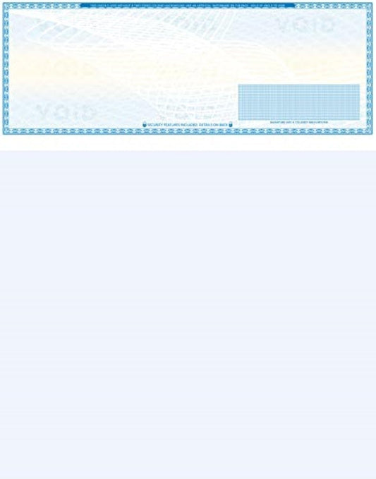 1000 High Security Blank Check Stock - Checks on Top Compatible with QuickBooks, Quicken - Paper Weight # 70 Light Blue Art Deco