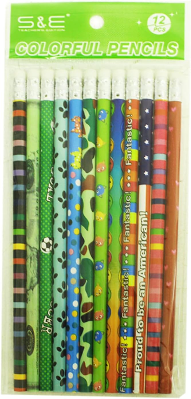 S & E TEACHER'S EDITION Assorted Colorful Pencils, Wooden Pencil with Eraser, Pencil Assortment, Novelty Kids, Awards & Incentives Pencils, No.2 HB, Back to school, 12 Colors 144pcs.