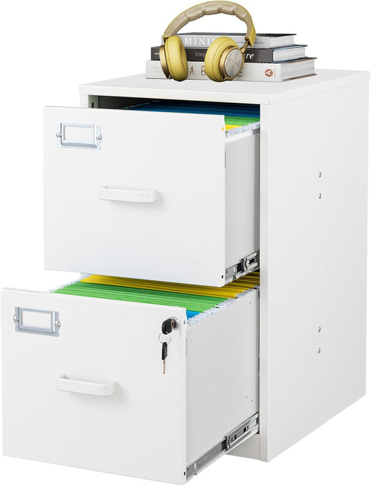 2 Drawers File Cabinet White Metal Vertical Filing Cabinets Metal Lockable Storage Cabinets with Lock for Home Office to Hanging Files
