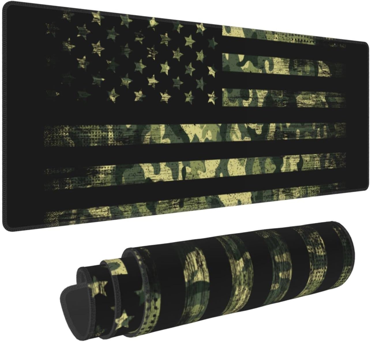 Large Gaming Mousepad, American Flag with Camouflage XL Mouse Pad with Stitched, Full Long Waterproof Non-Slip Base Keyboard Pad, PC Laptop Computer Mat for Men Office Decor, (Black, 31.5 * 11.8 in)