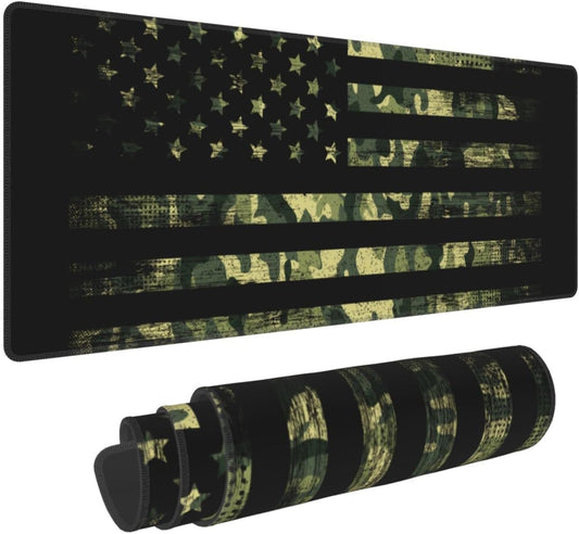 Large Gaming Mousepad, American Flag with Camouflage XL Mouse Pad with Stitched, Full Long Waterproof Non-Slip Base Keyboard Pad, PC Laptop Computer Mat for Men Office Decor, (Black, 31.5 * 11.8 in)