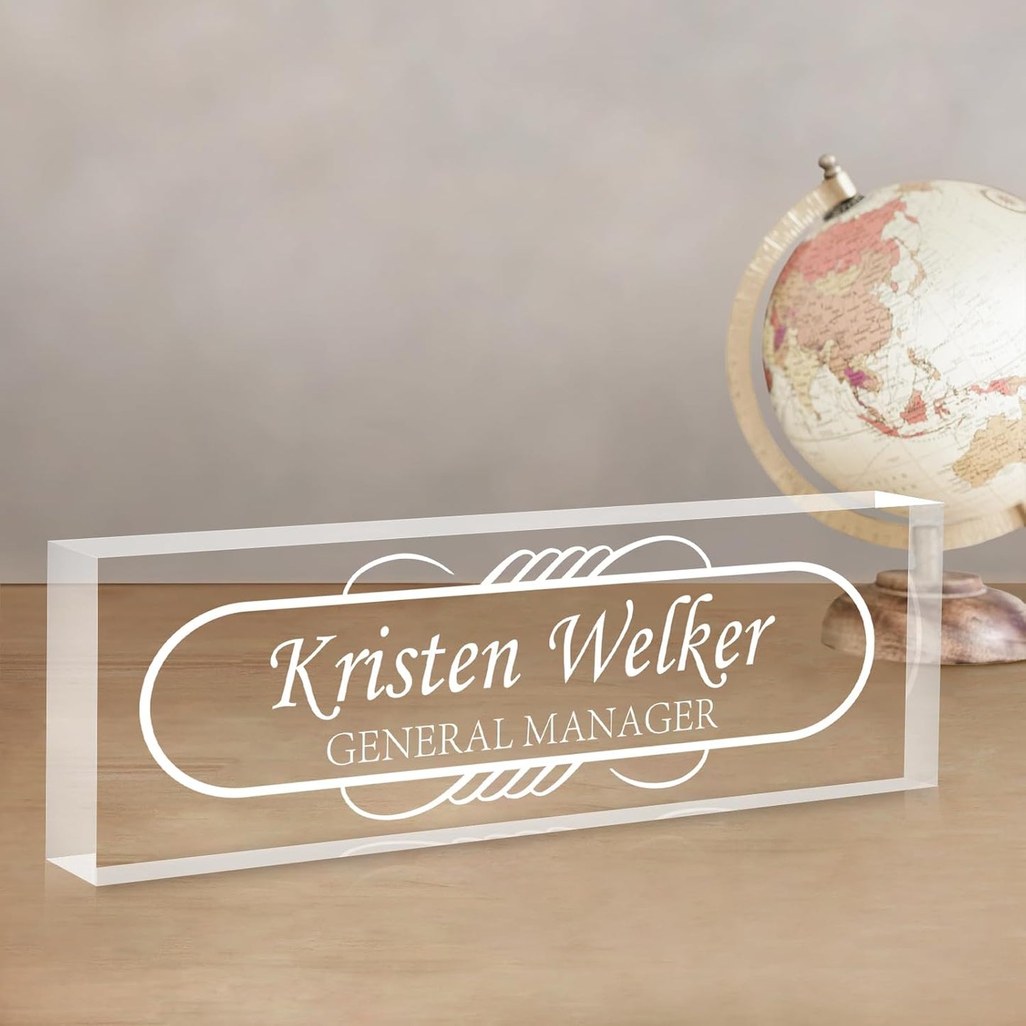 Gowellly Desk Name Plate Personalized - Custom Acrylic Name Plate for Desk - Enterprise Custom Logo/Text nameplates - Employee Appreciation Gifts (engrave-8)