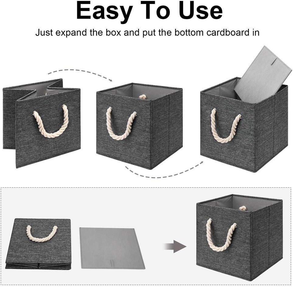 10.5 Inch Fabric Storage Boxes Bins and Cubes - Foldable Storage Basket with Grey Inserts, Package of 6