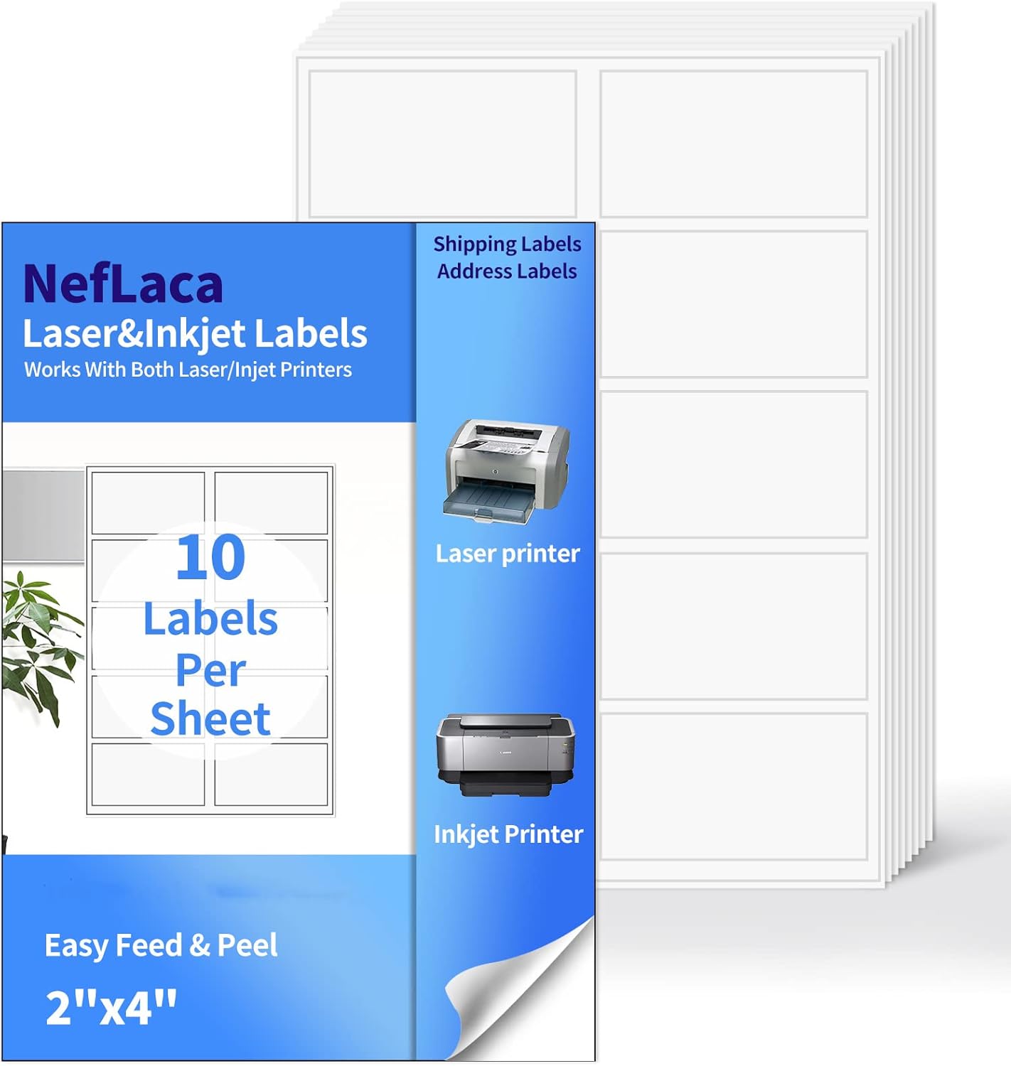 2"x4" Shipping Address Labels, 10-UP Blank Mailing Labels, White Self-Adhesive Customized Stickers for Inkjet and Laser Printer [2000 Sheet, 20000 Labels]