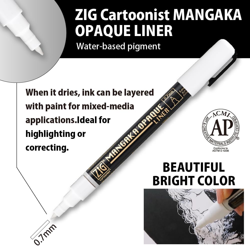 Kuretake Zig Inktober pen set, for Illustration, Manga Drawing, Lettering and Calligraphy, Professional Artist, Made in Japan (White(3pcs.))